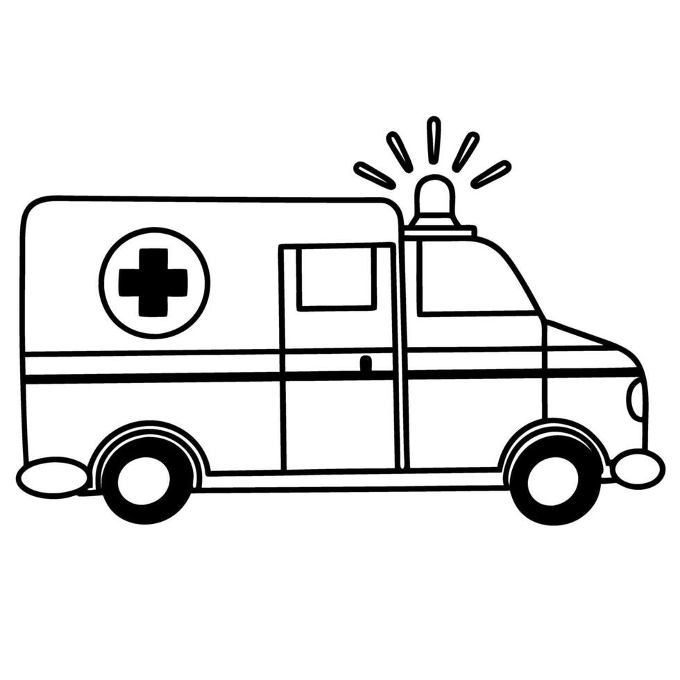 Ambulance with medical cross icon, emergency vehicle with siren illustration vector