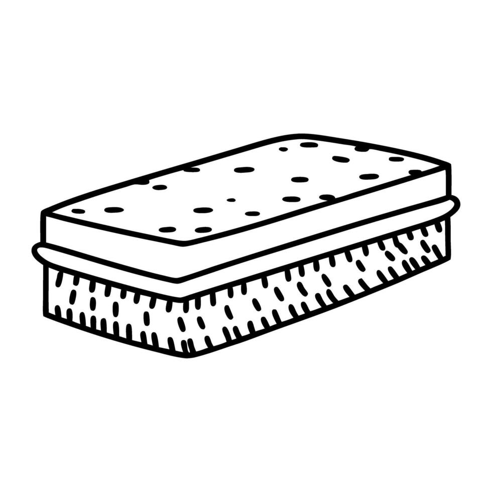Cleaning sponge illustration scrubbing side detail, black outline design on white background vector
