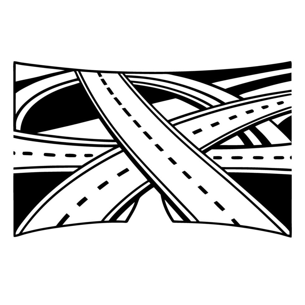 Abstract black and white highway intersection complex road network, overpass and freeway design vector