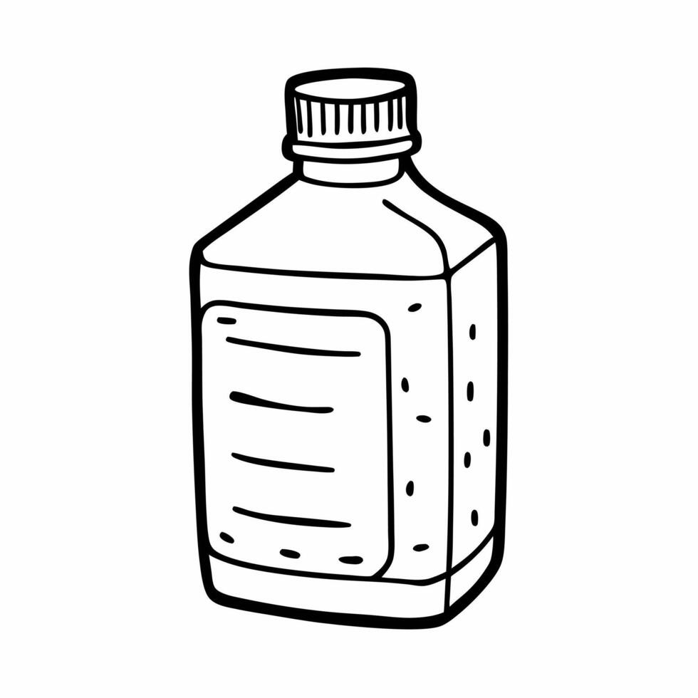 Hand Drawn Black and White Bottle Illustration for Medical or Personal Care Use vector