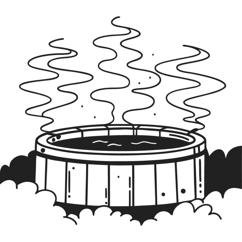 steaming hot tub in winter cozy relaxation, outdoor spa bath in snowy surroundings vector