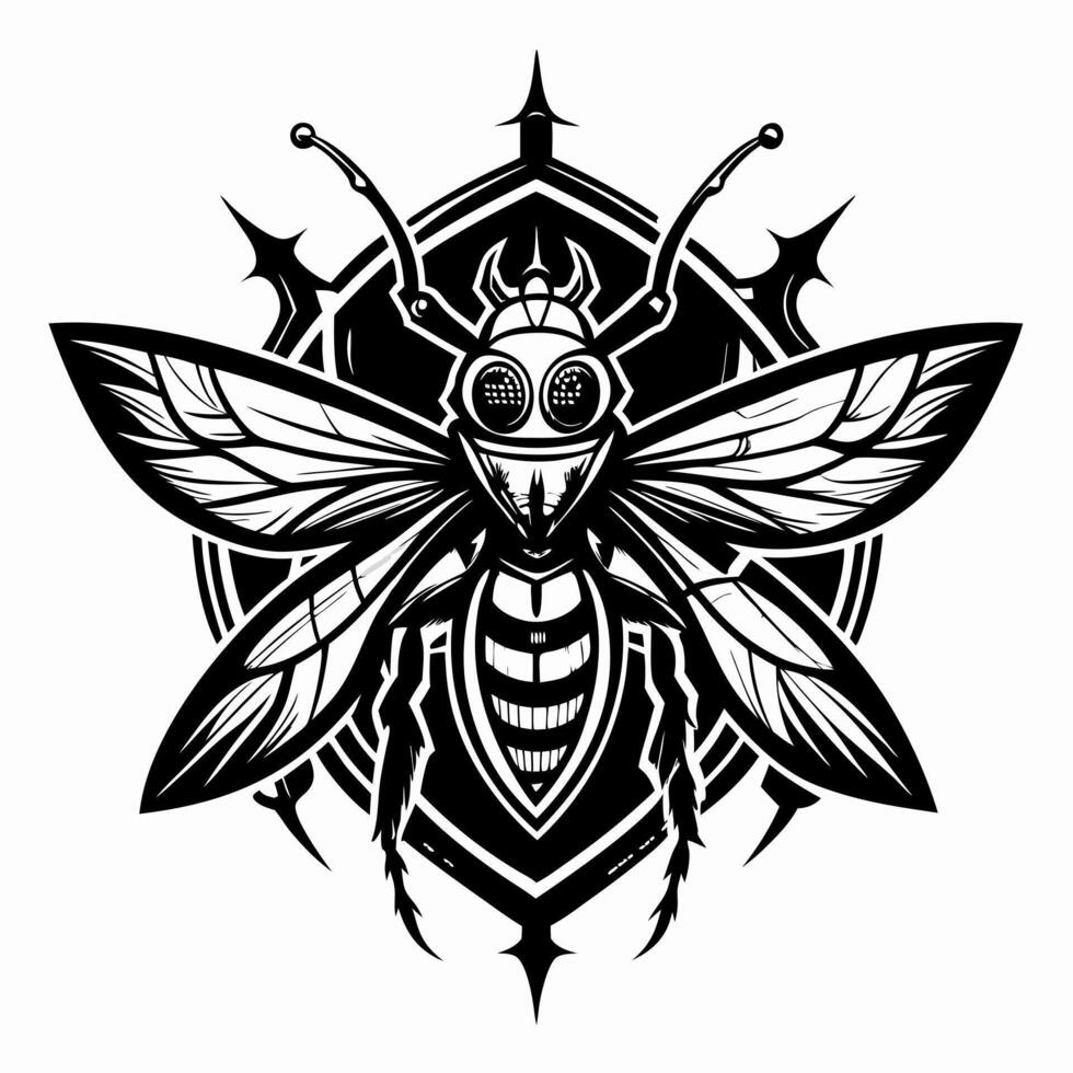 A black and white drawing of a bug with a pair of eyes and a mouth vector