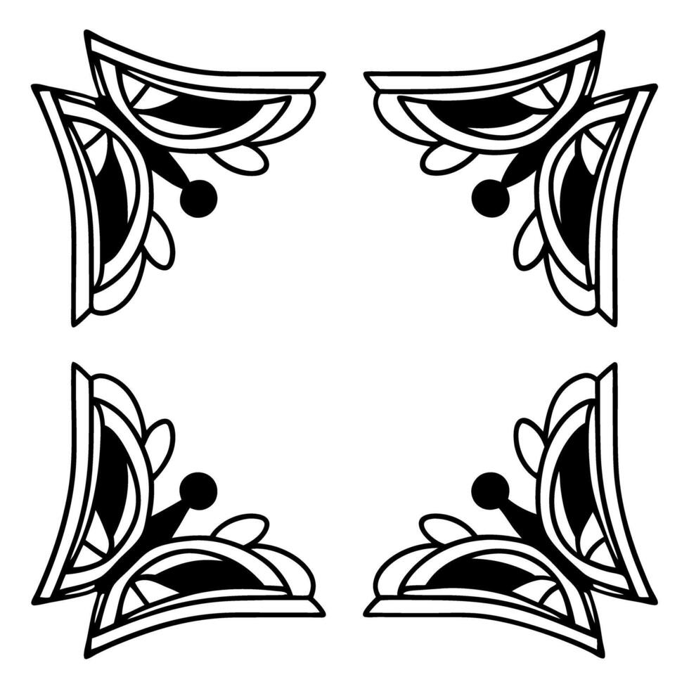 Abstract black and white symmetrical floral corner design vector