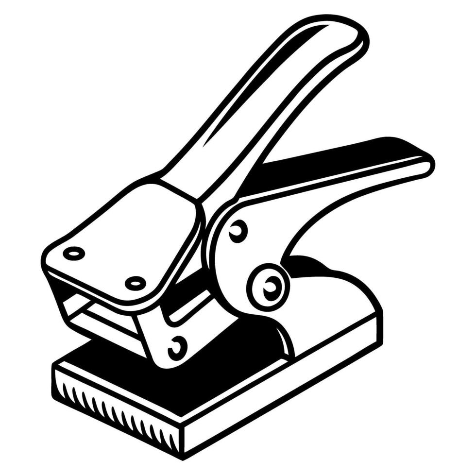 Metal stapler illustration office equipment, stationery tool, black and white design vector