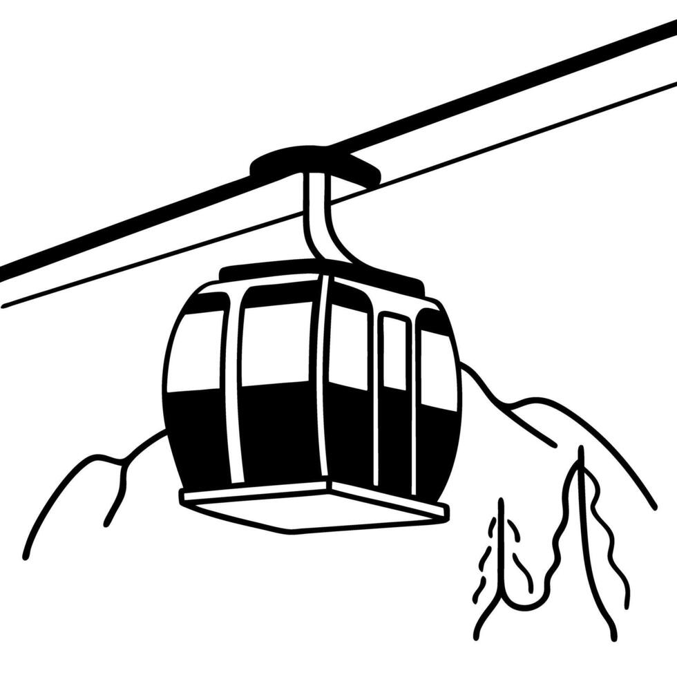 aerial cable car over mountains, simple line art illustration vector