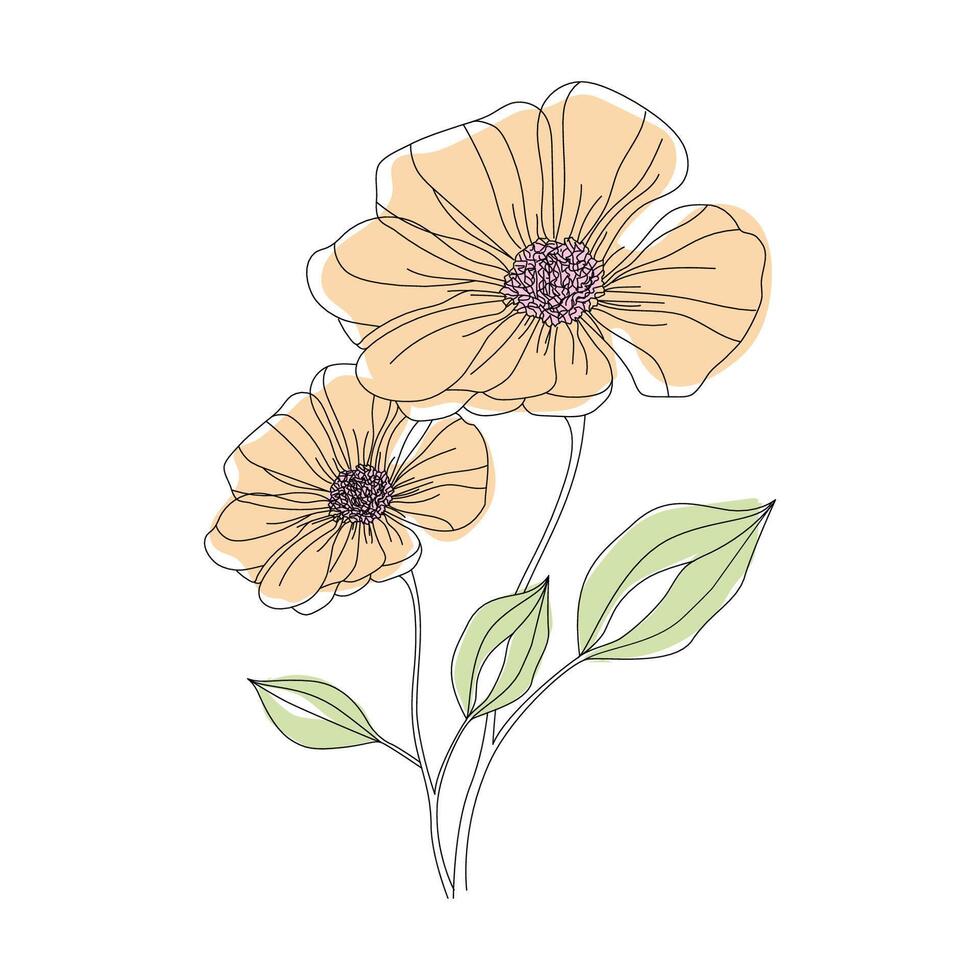 Yellow daisy flower in minimal style line art design illustration vector