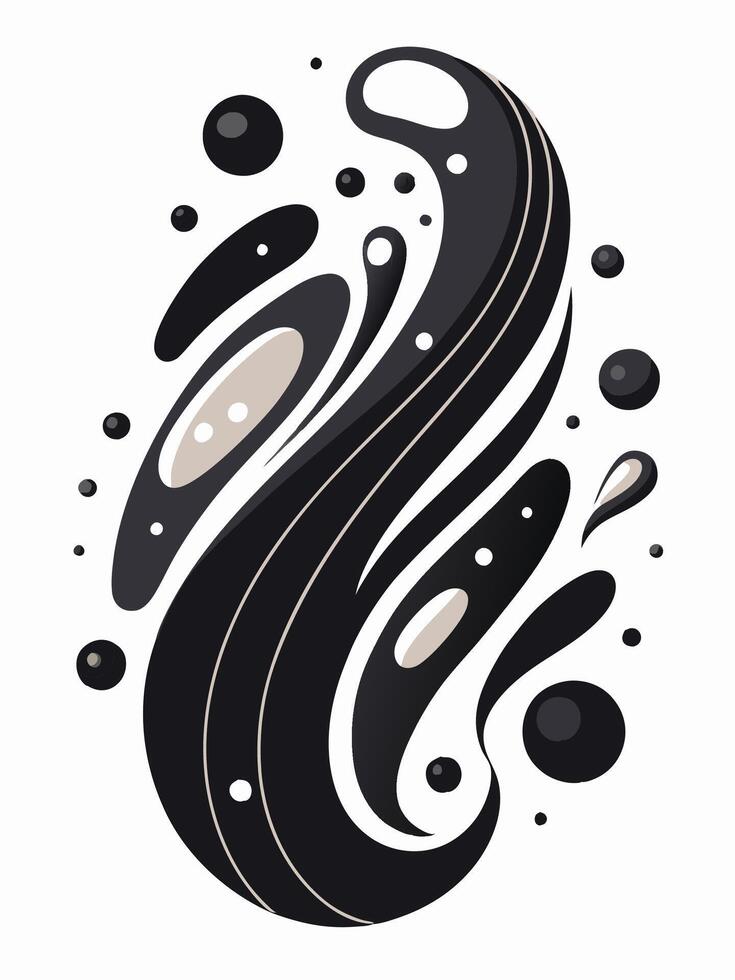 An intricate black and white abstract piece featuring swirling patterns and spherical elements for a bold and eye-catching effect vector