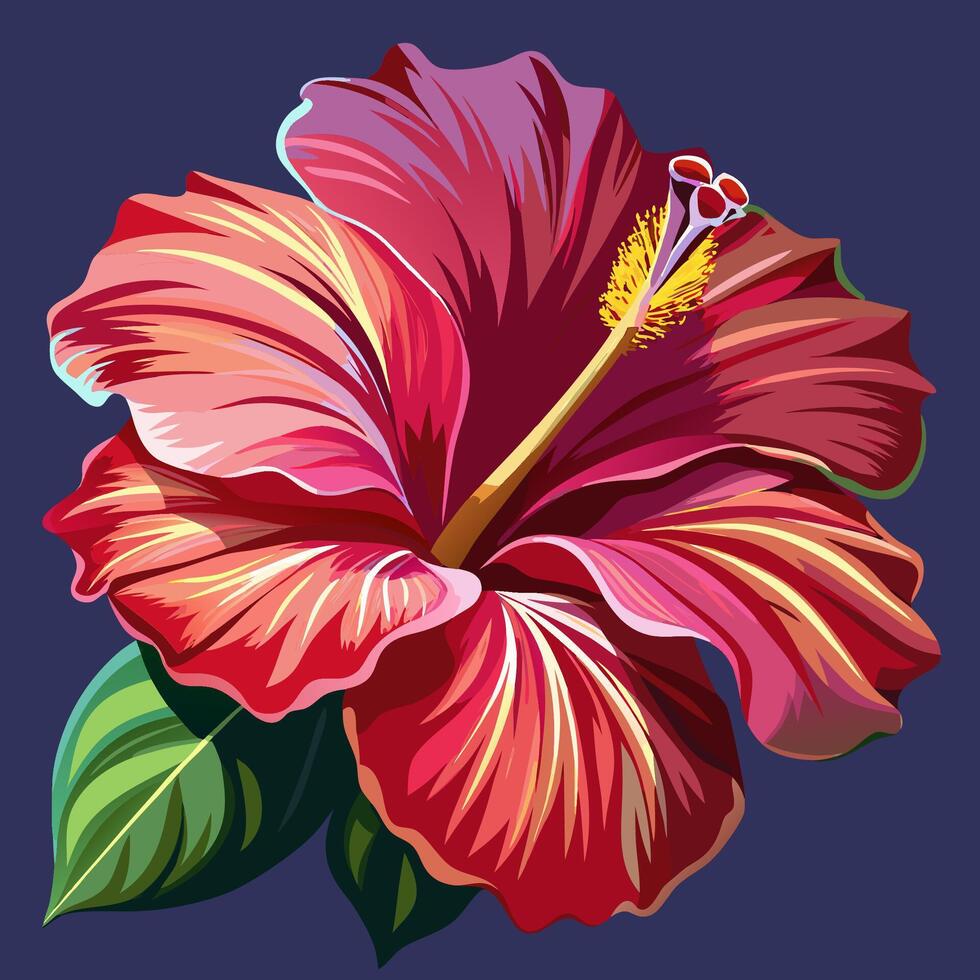 Bold hibiscus flower with striking yellow center against a deep navy backdrop vector