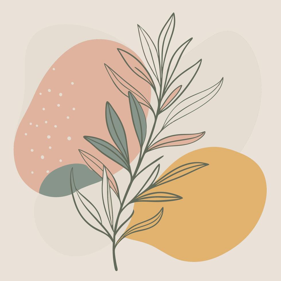 Elegant botanical design with leaves and abstract shapes in soft pastel colors vector