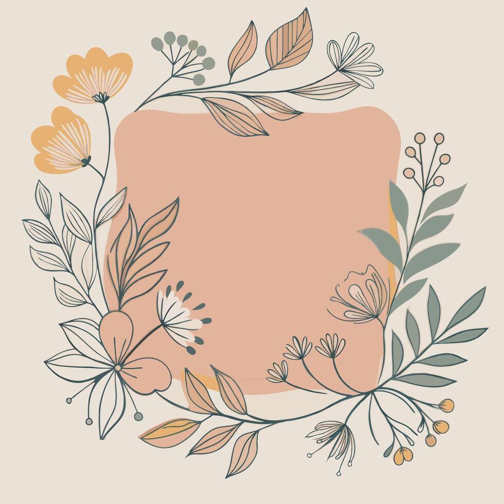 Floral frame with autumn leaves and flowers in muted colors vector