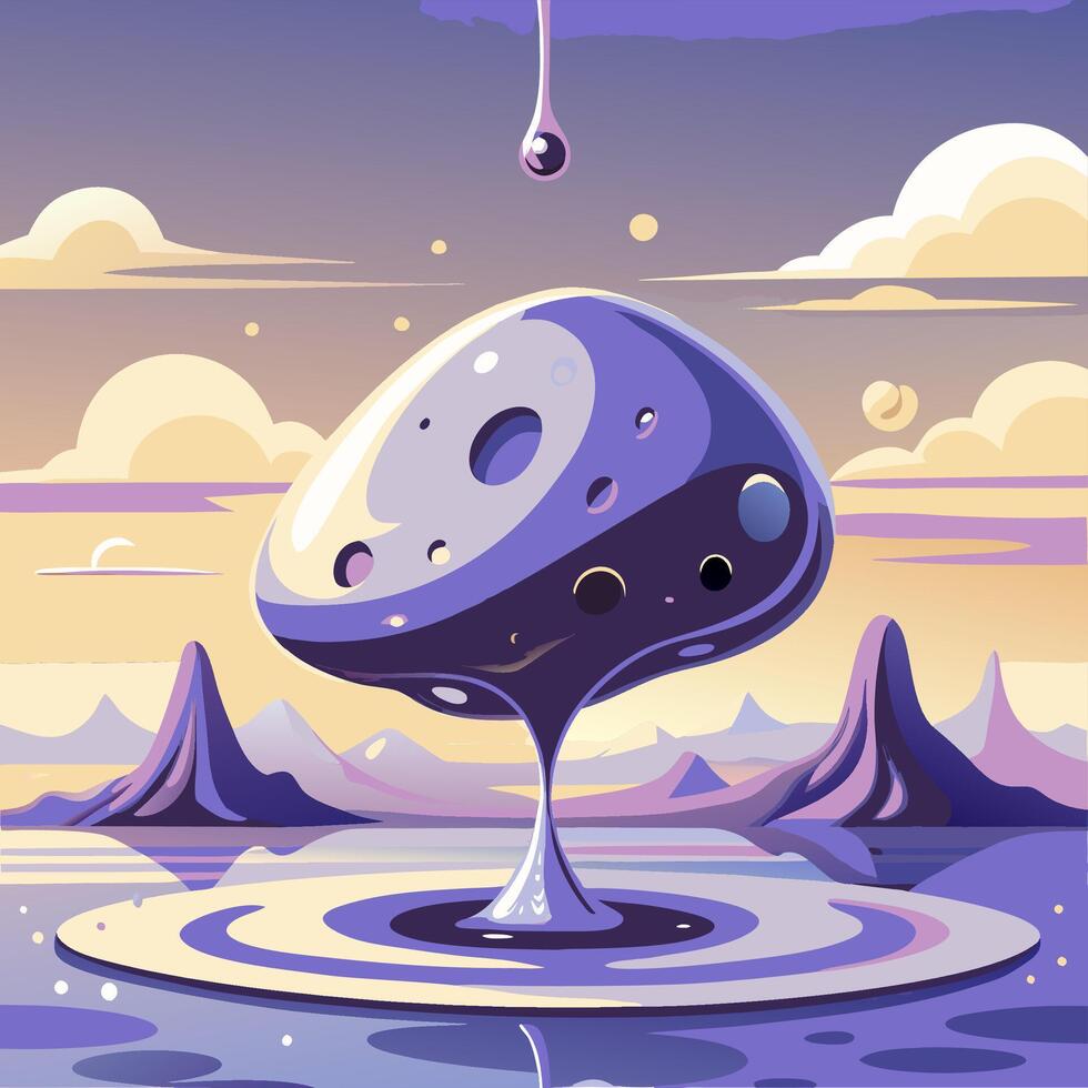 Enigmatic dripping orb with intricate designs in a tranquil mountain setting vector
