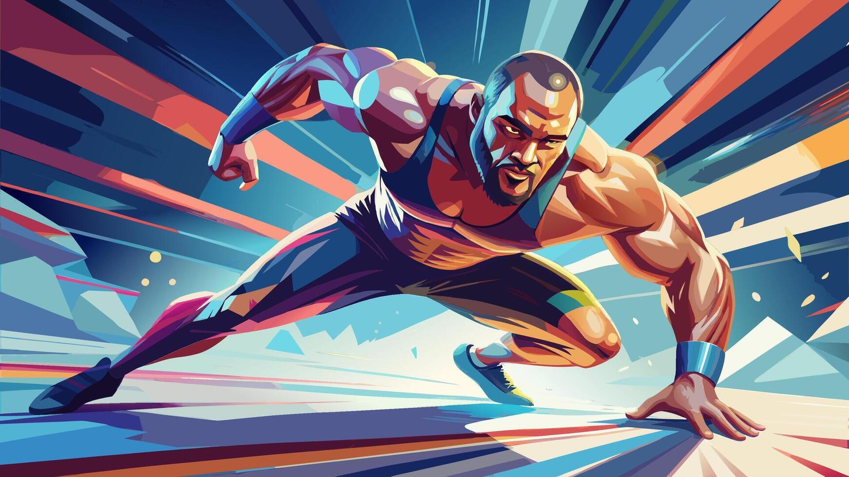 Powerful Male Wrestler in Dynamic Action Pose vector