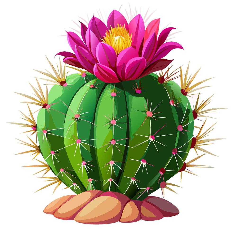 Colorful cactus with a large pink flower on top vector