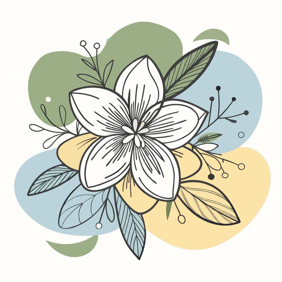 Elegant floral composition with delicate petals and green leaves on a pastel background vector