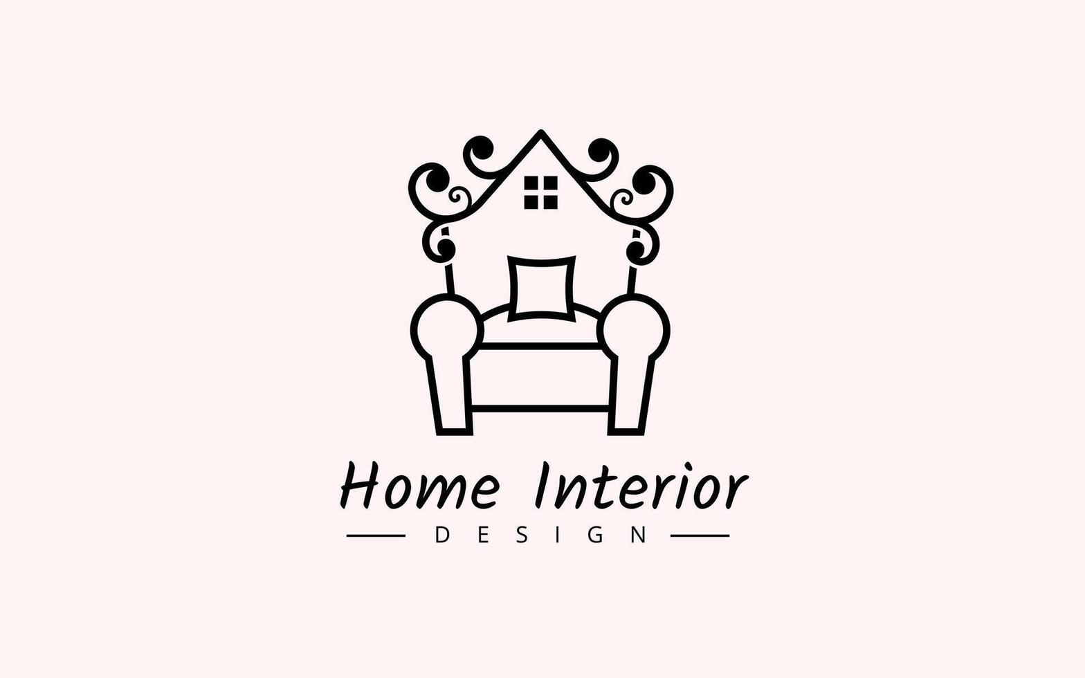Luxurious Home Interior Logo Design With Luxurious Sofa And Home Concept, Simple Line Art Home Decor Logo vector