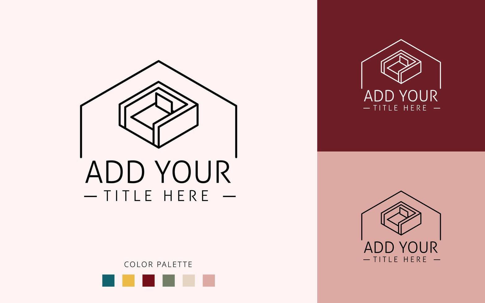 Minimal home decor interior logo design with sofa furniture gallery simple line art. vector