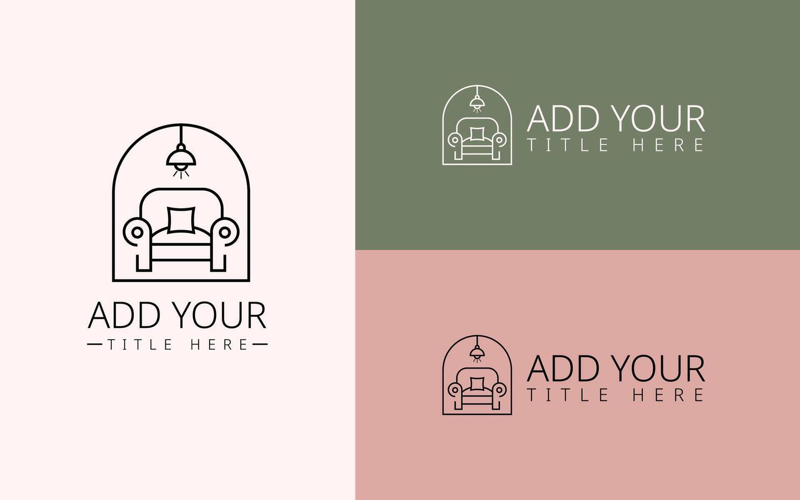 The Home Interior Design Logo Is For Branding, The Concept For Hanging Light, And Sofa Line Art. vector