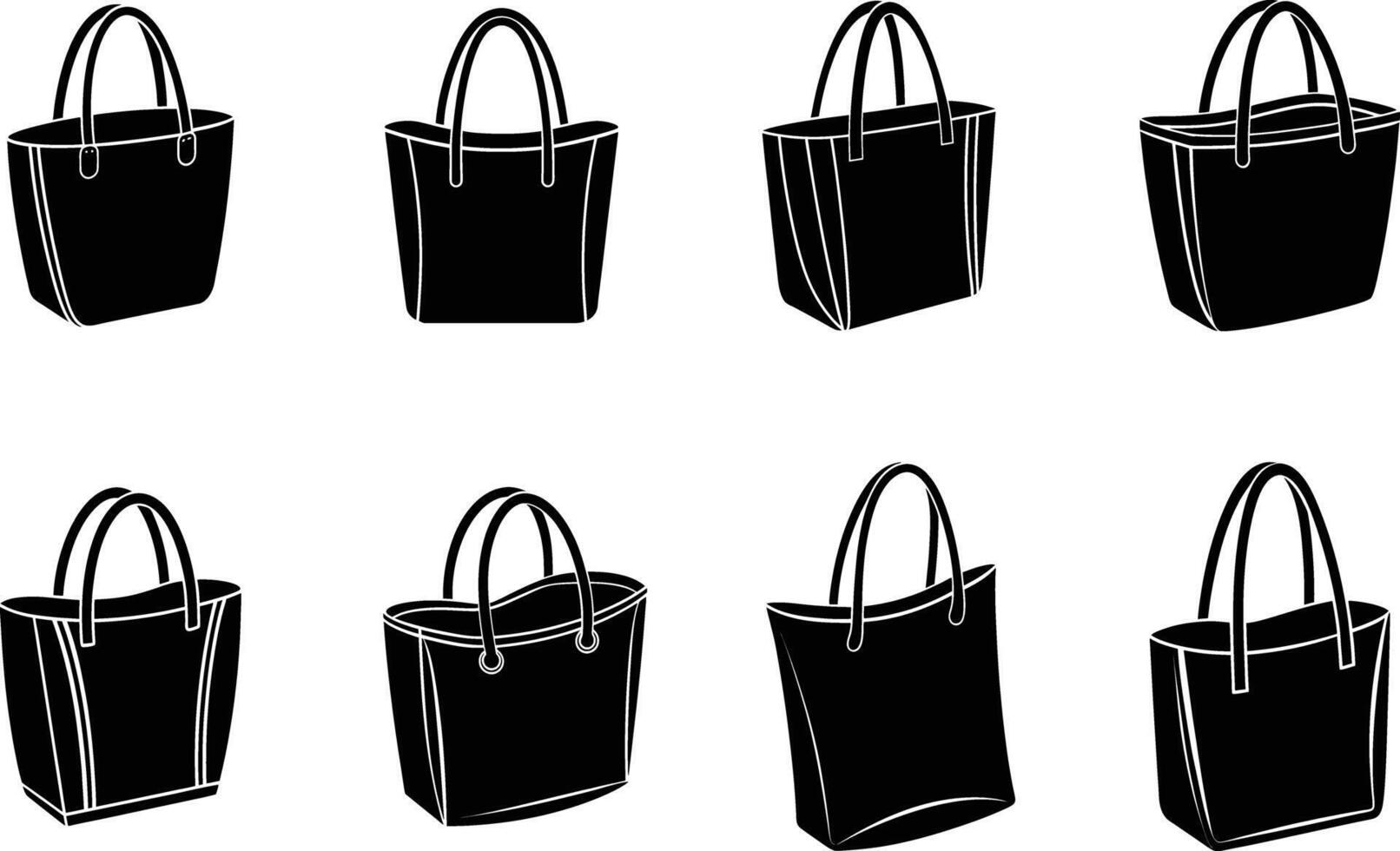 A set of black and white hand drawn bags vector