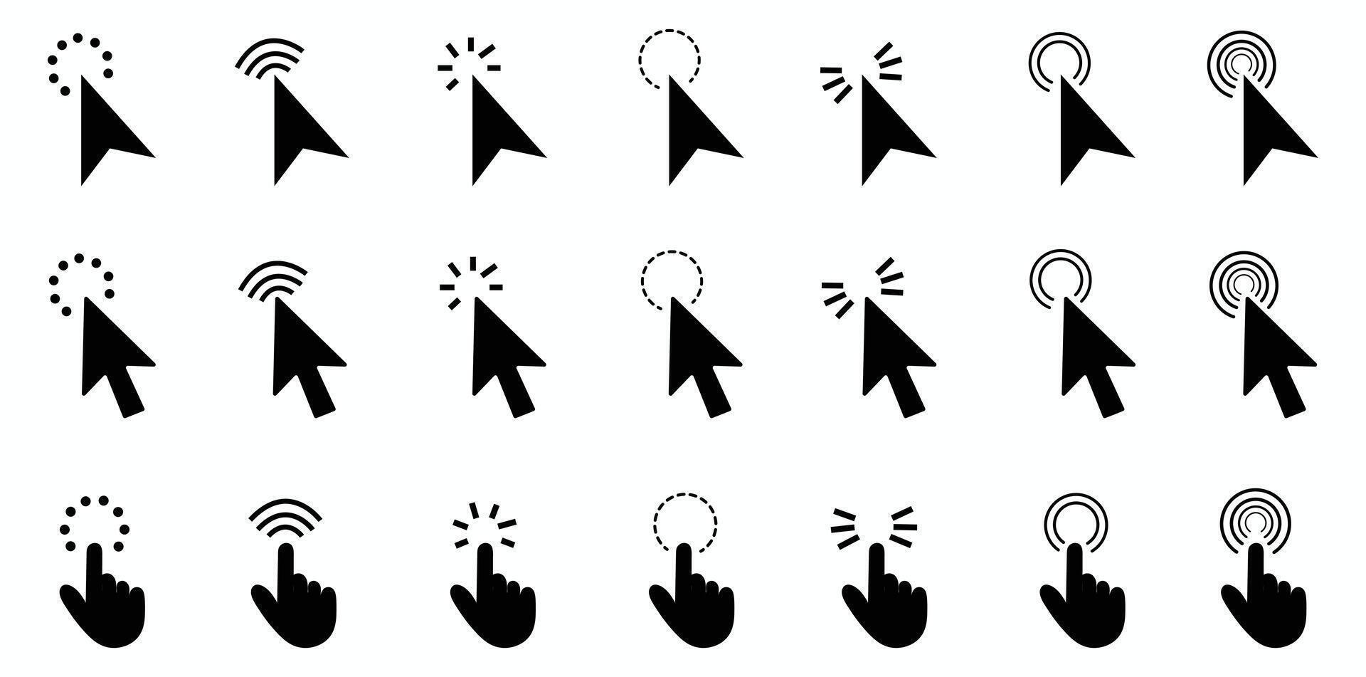 cursor arrow and hand pointer filled icon set vector