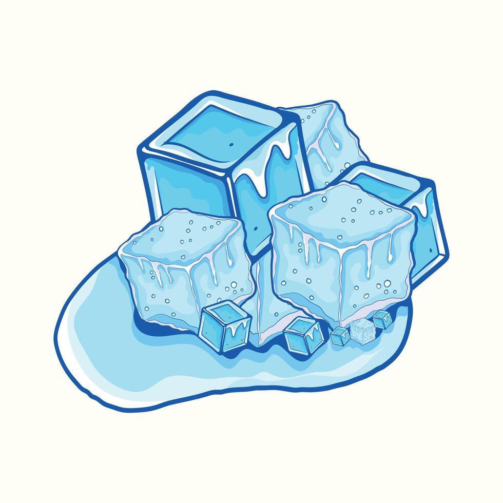 Ice cube pieces of cold frozen with water illustration vector