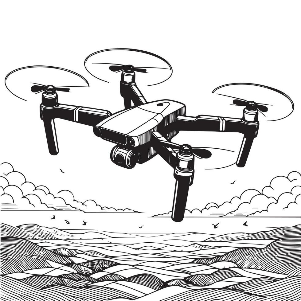 Advanced Drone in Flight Above Agricultural Fields vector