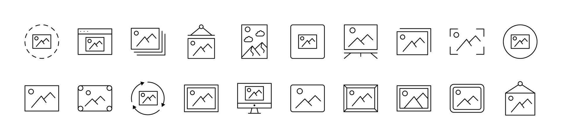 Picture Line Icon Set. Outline Signs for Graphic and Web Design, Apps, Adverts, Various Cards vector