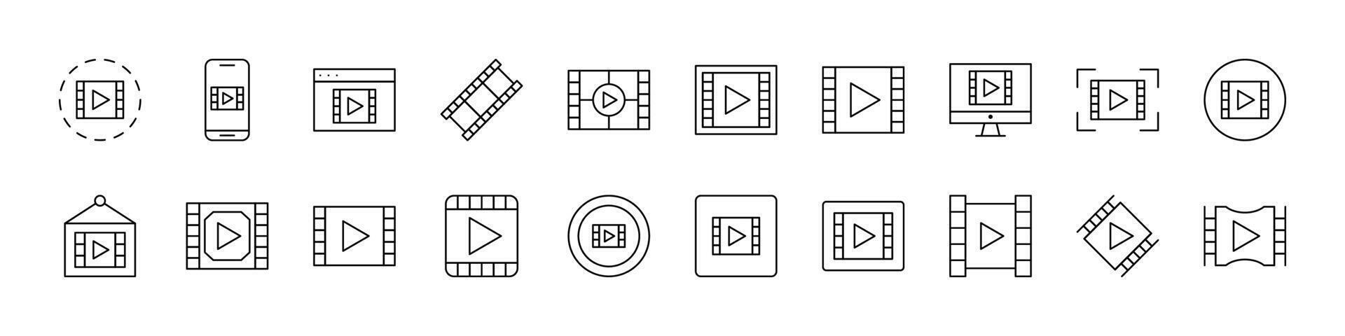 Movie Tape Line Icon Collection. Outline Signs for Graphic and Web Design, Apps, Adverts, Various Cards vector