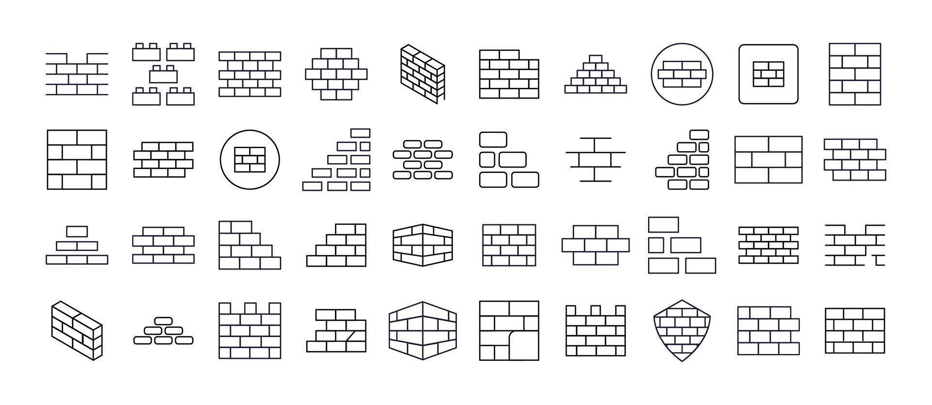 Building Line Icon Set. Brick Wall Outline Signs for Graphic and Web Design, Apps, Adverts, Various Cards vector