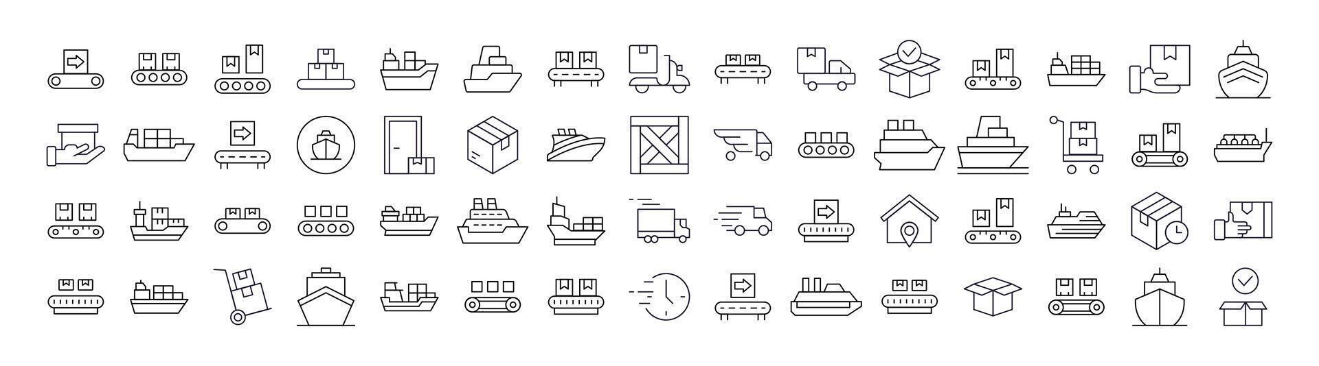 Delivery and Transportation Line Icon Bundle. Outline Signs for Graphic and Web Design, Apps, Adverts, Various Cards vector