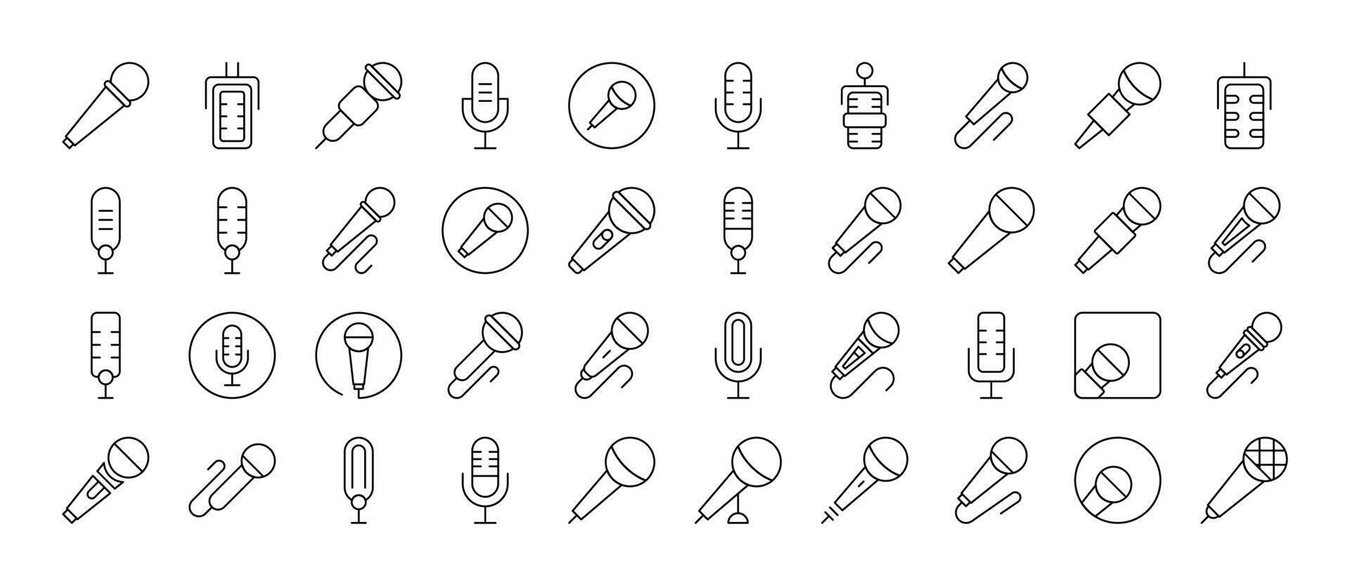 Microphone Line Icon Collection. Outline Signs for Graphic and Web Design, Apps, Adverts, Various Cards vector