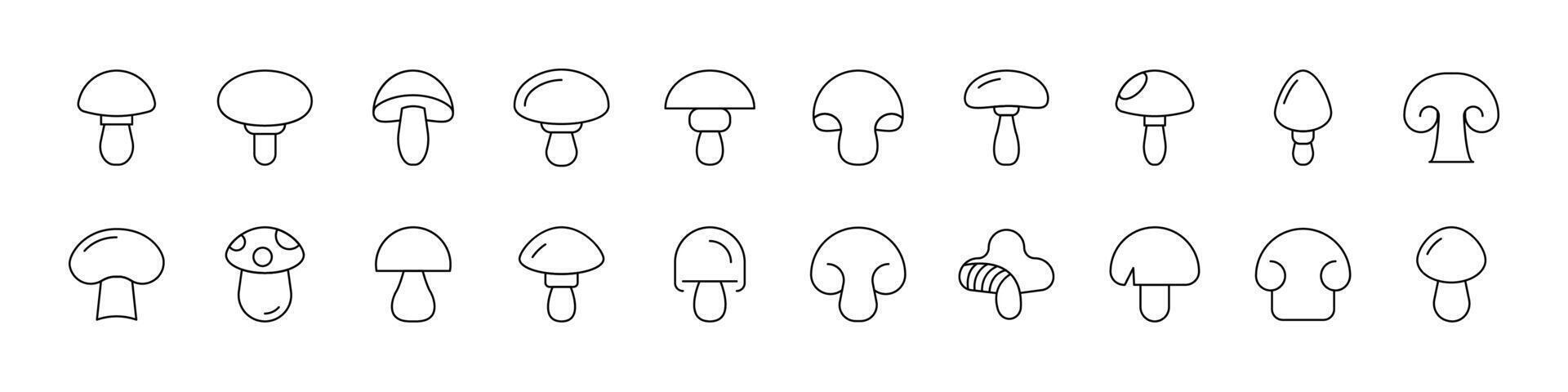 Collection of Mushroom Related Line Icons. Outline Signs for Graphic and Web Design, Apps, Adverts, Various Cards vector
