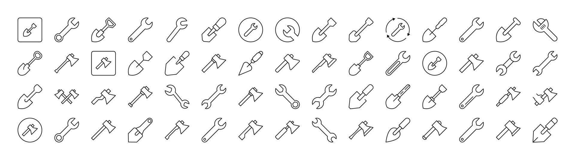 Pack of Brick Wall, Floor Plan, Building Related Line Icons. Outline Signs for Graphic and Web Design, Apps, Adverts, Various Cards vector