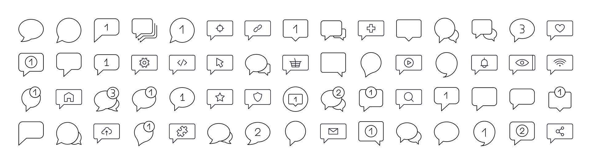 Various Speech Bubbles Line Icon Collection. Outline Signs for Graphic and Web Design, Apps, Adverts, Various Cards vector