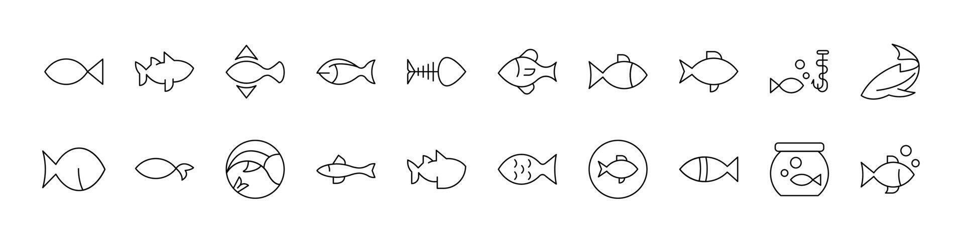 Collection of Fish Related Line Icons. Outline Signs for Graphic and Web Design, Apps, Adverts, Various Cards vector