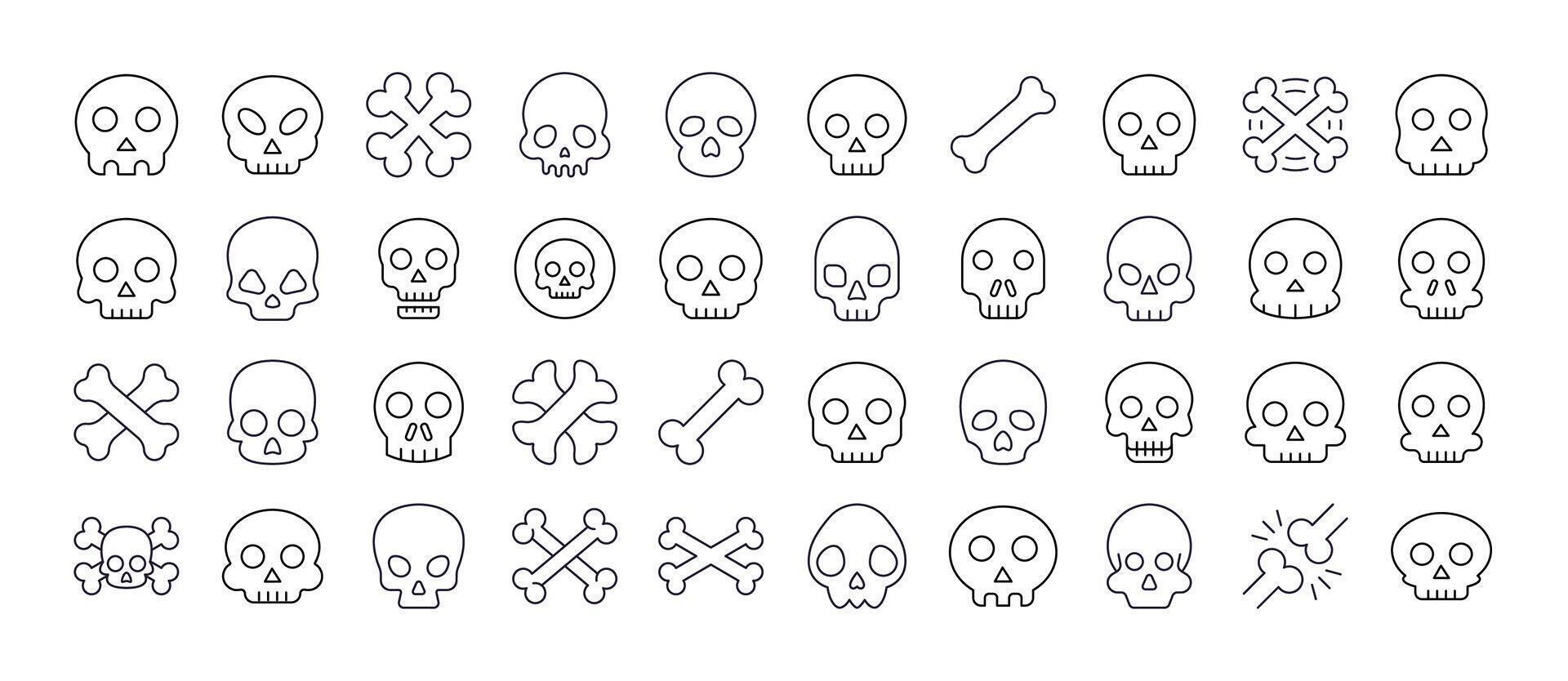 Bundle of Skull Related Line Icons. Outline Signs for Graphic and Web Design, Apps, Adverts, Various Cards vector