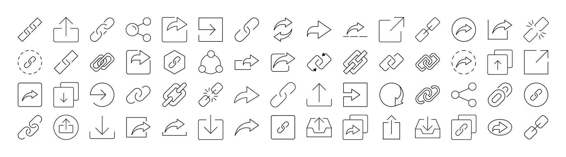 Share and Link Line Icon Pack. Outline Signs for Graphic and Web Design, Apps, Adverts, Various Cards vector