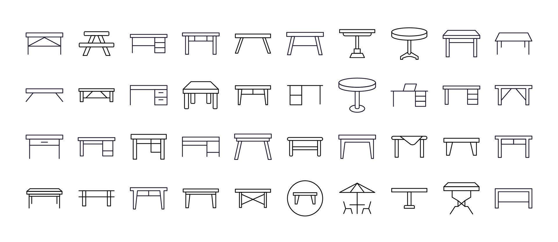 Table Line Icons Collection. Outline Signs for Graphic and Web Design, Apps, Adverts, Various Cards vector