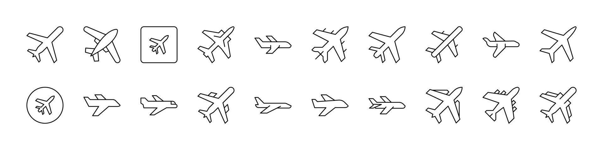 Aviation Collection of Plane Related Line Icons. Aircraft Outline Signs for Graphic and Web Design, Apps, Adverts, Various Cards vector