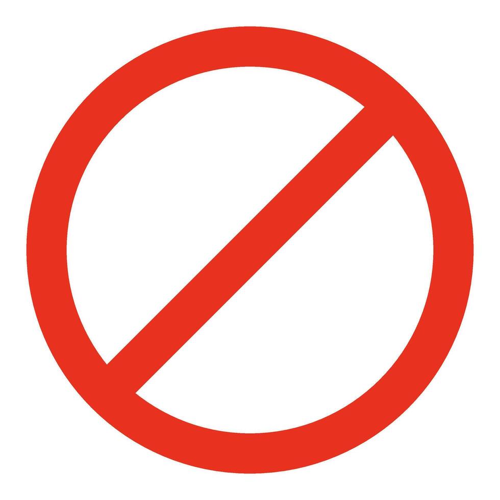 Forbidden circle sign, ban or danger icon. Prohibition red symbol. Red circle with cross line. Restriction, caution, stop. isolated illustration vector
