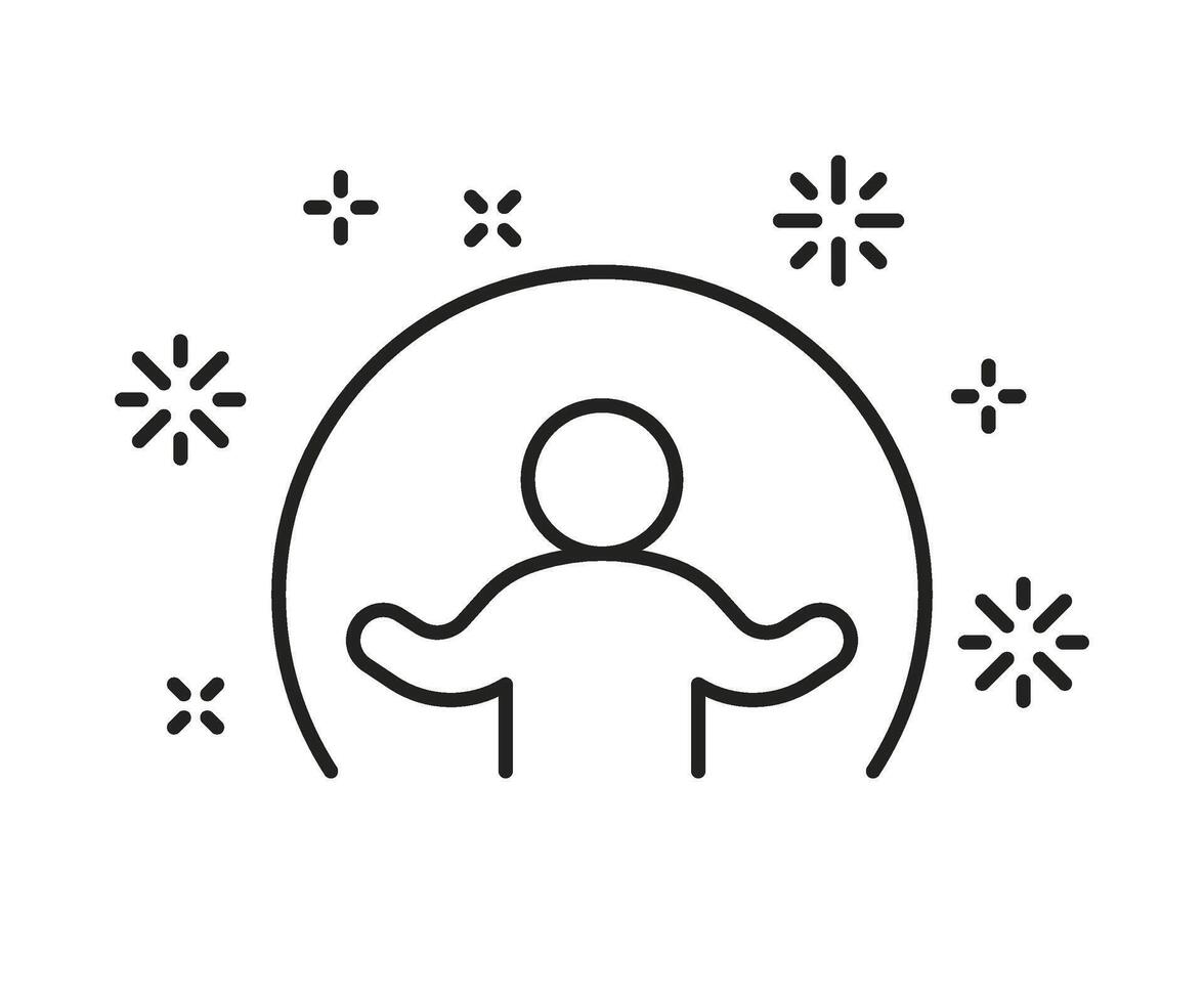 Healthy child with immune protection, line icon. Protective barrier. Kid are safe. Happy children are protected from viruses and bacteria. Immunity against sick attack. illustration vector
