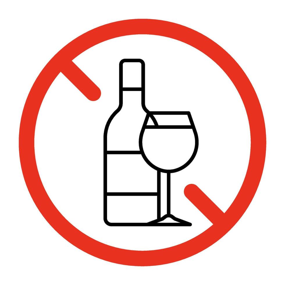 Forbidden wine, ban glass and bottle sign. Prohibited alcoholic drink symbol. Restriction wineglass. illustration vector