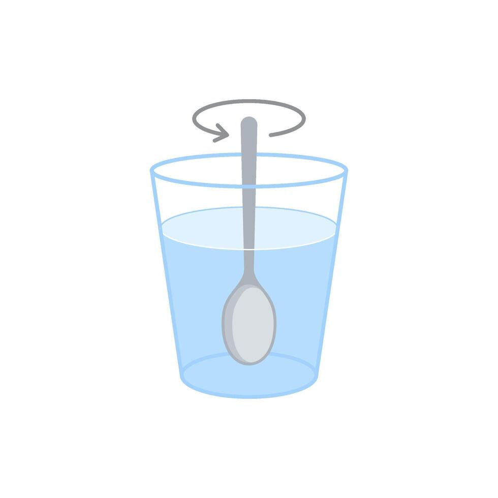 Glass with water and mixed spoon. Stir mix drink in cup. illustration vector