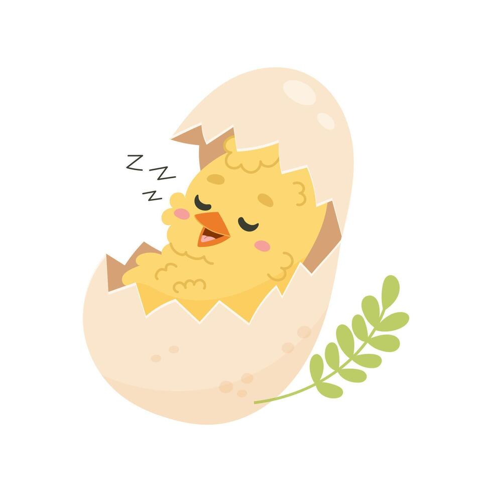 Sleeping Easter Chick in an Eggshell Cute Spring Illustration vector