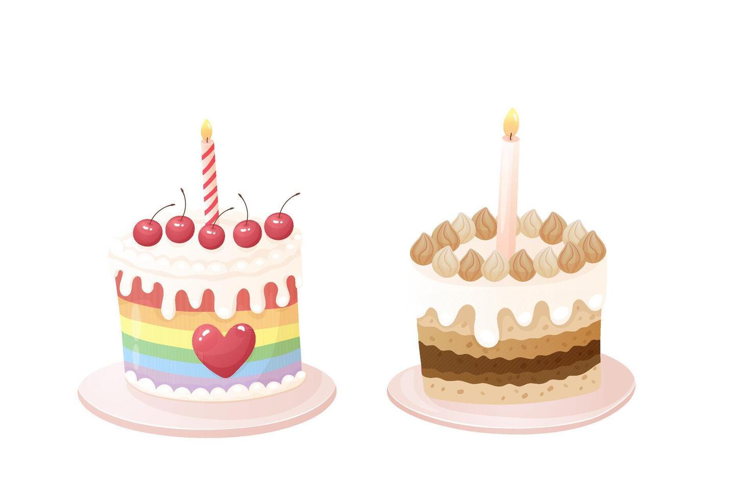 Cute Birthday Cakes Rainbow and Layered Dessert Clipart vector
