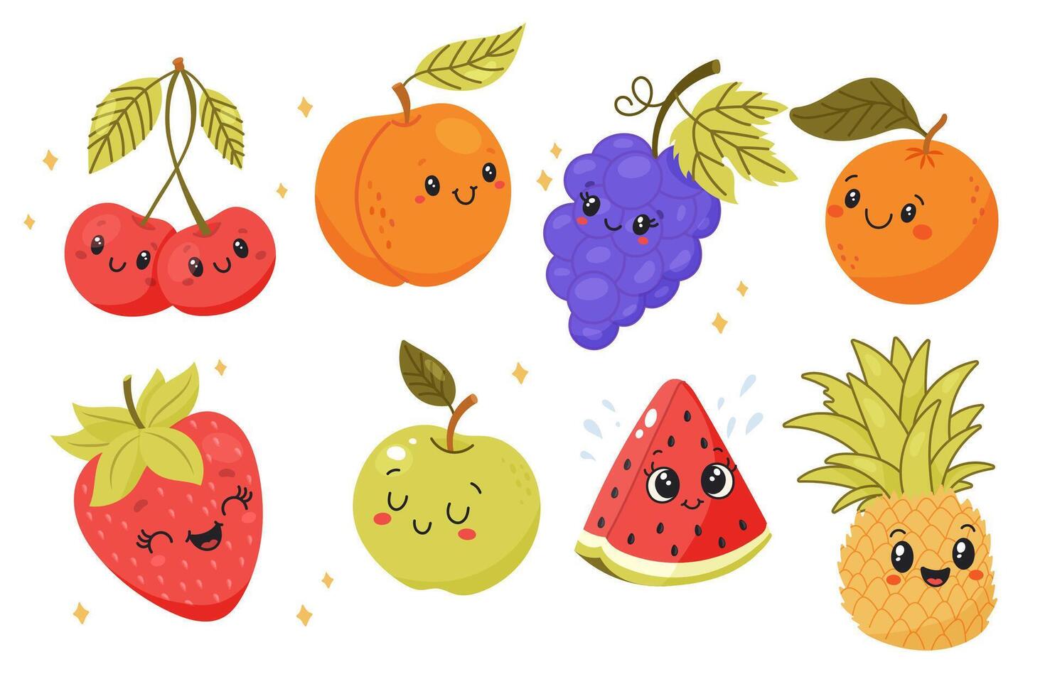 Cute Cartoon Fruit Characters Summer Fruit Clipart Set vector
