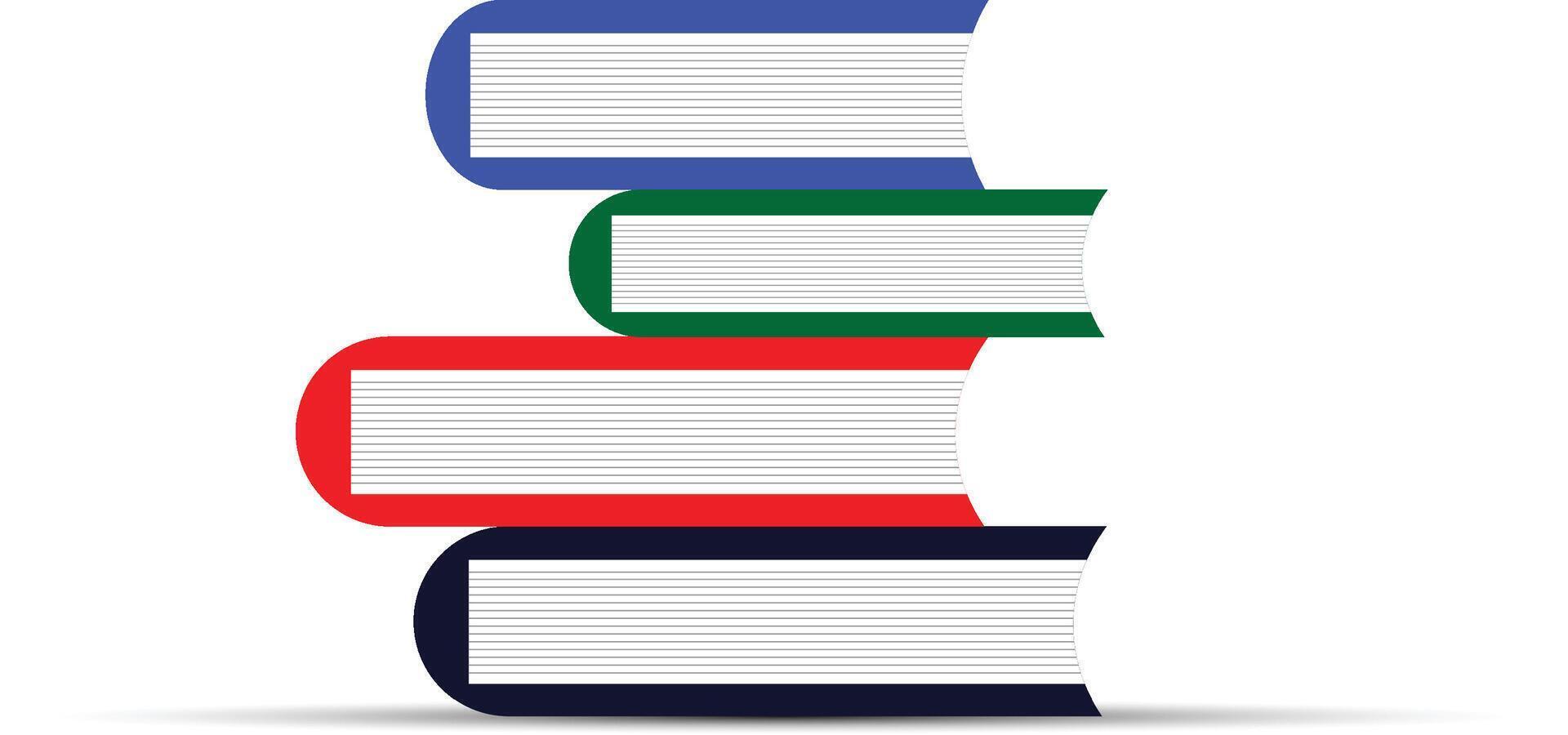 Isometric view of a stack of colorful books with bookmarks placed on of a black e reader, representing the concept of digital library and ebooks vector