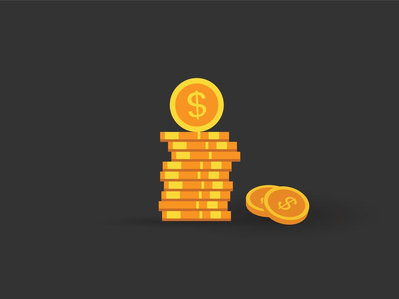 Set of stacked gold Dollar metal coins, 3D realistic money, cash, treasure heap. Game assets, payment signs, bank, finance symbols illustration isolated on black background vector