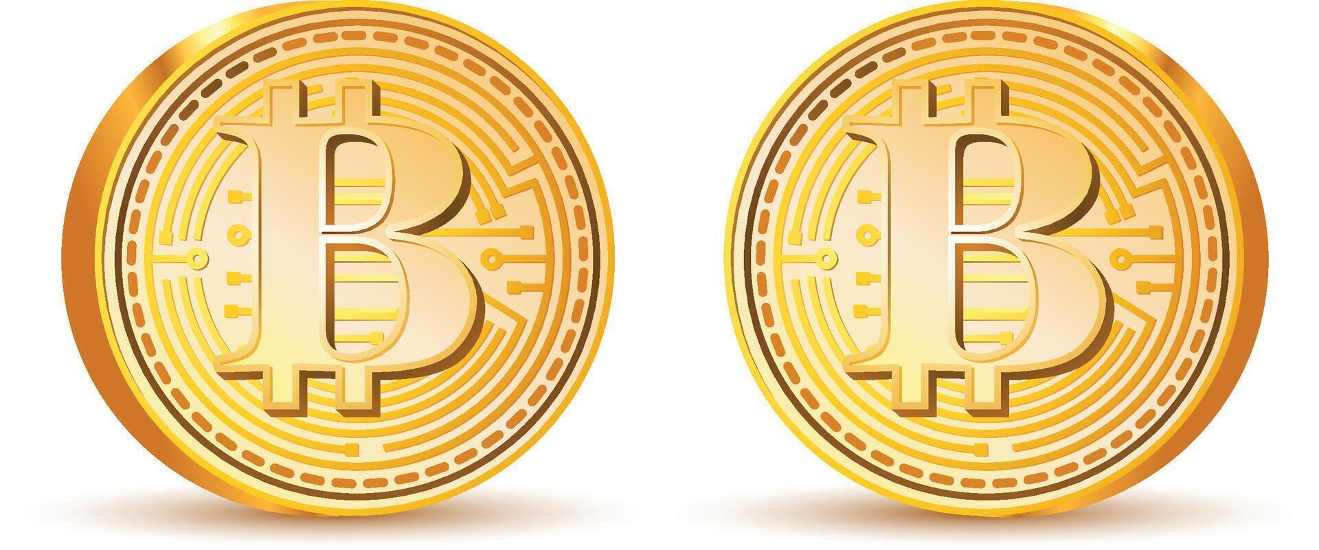 Golden Bitcoin Cryptocurrency Concept with Floating Coins and Digital Technology white Background, Blockchain and Digital Asset Investment, illustration vector