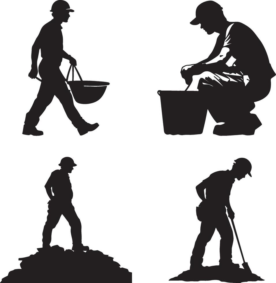 silhouettes of construction workers on white background vector