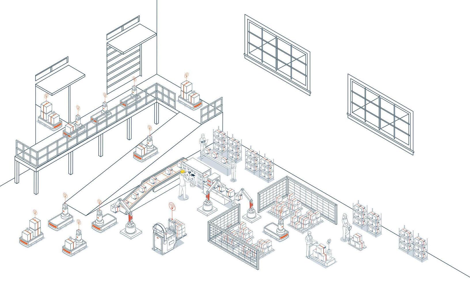 Smart logistics with warehouse management with wireless technology vector
